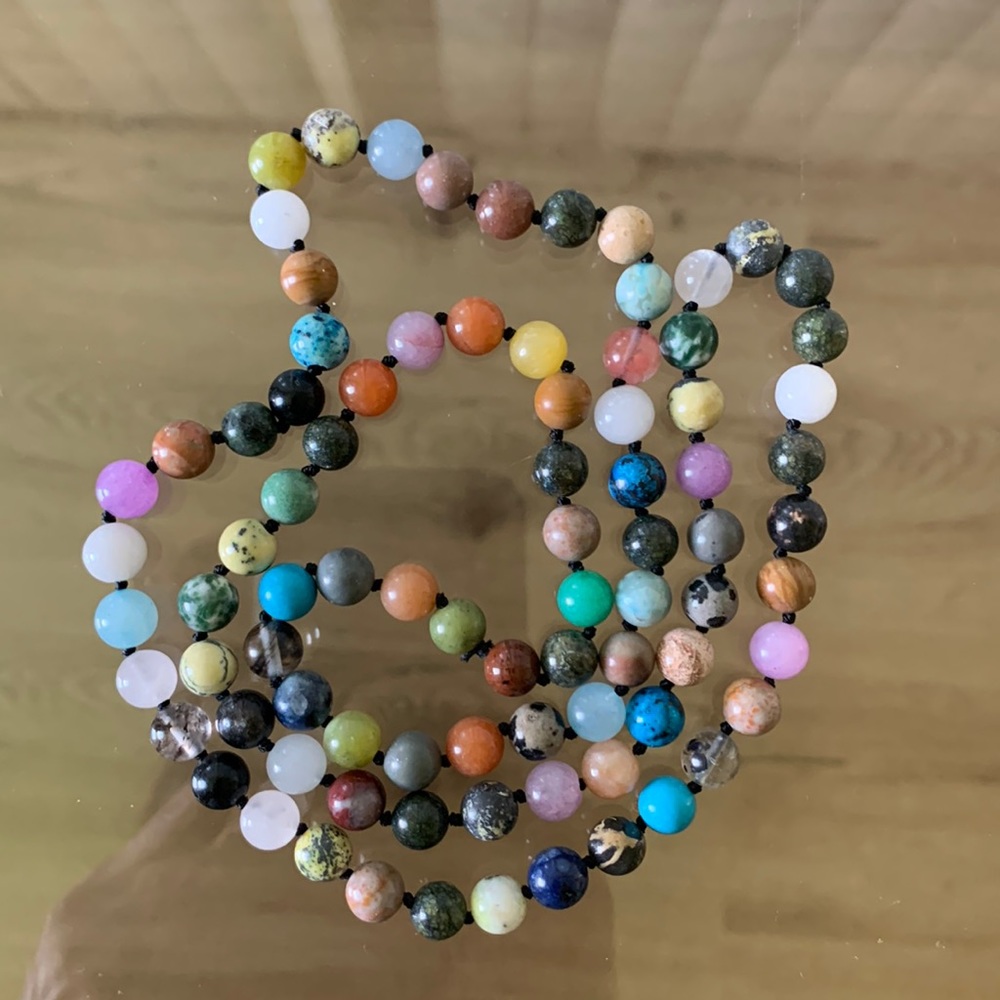 Multi colored genuine stone hand knotted mala